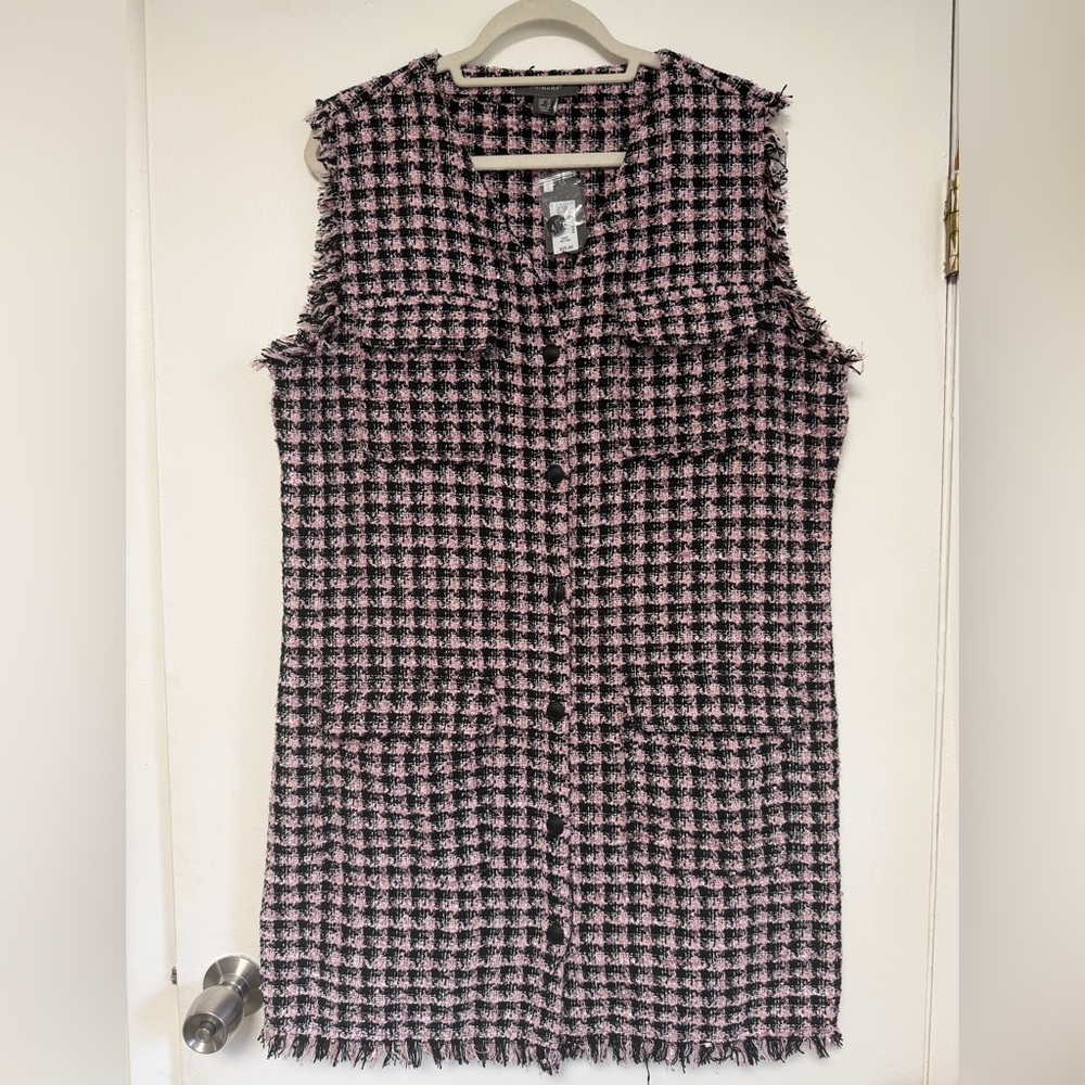 Primark Tweed Mini Dress with Pockets and Frayed Hem Size 14 NWT